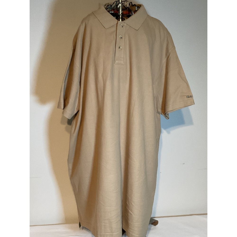 Field Stream Mens 2XLT Tan Khaki 100% Cotton Short Sleeve Pique Polo Shirt